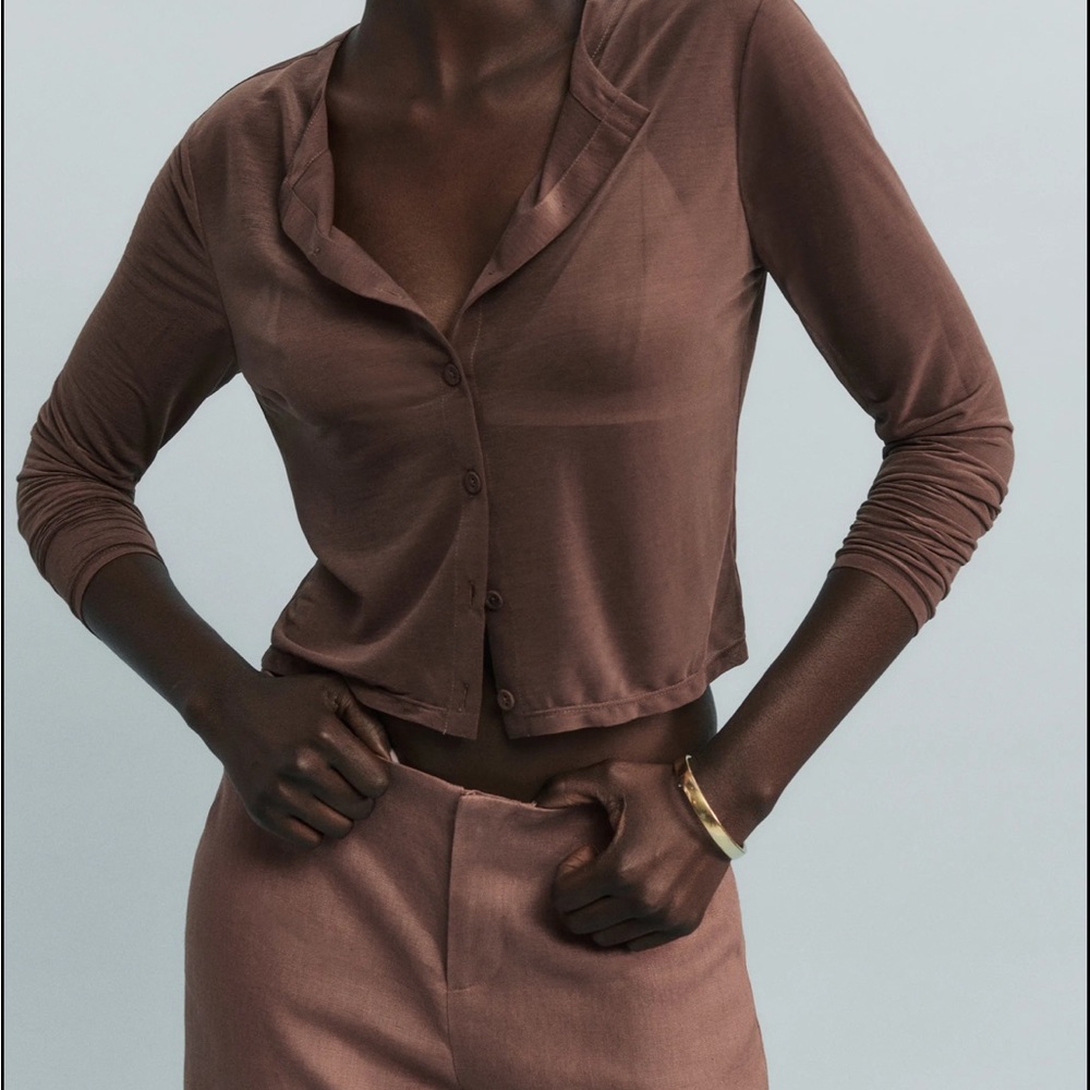 Reformation Brown Long Sleeve Button-Up Top